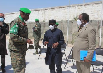 AMISOM Sector One Commmander Brig Katungi Presents Security Brief to AU Commissioner Bankole
