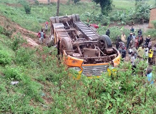 3 Passengers Injured as Global Coaches Bus Overturns in Lwera