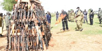 Gen Katsigazi Burns 378 Illegal Guns, Tells Karamojong Warriors to Surrender Weapons