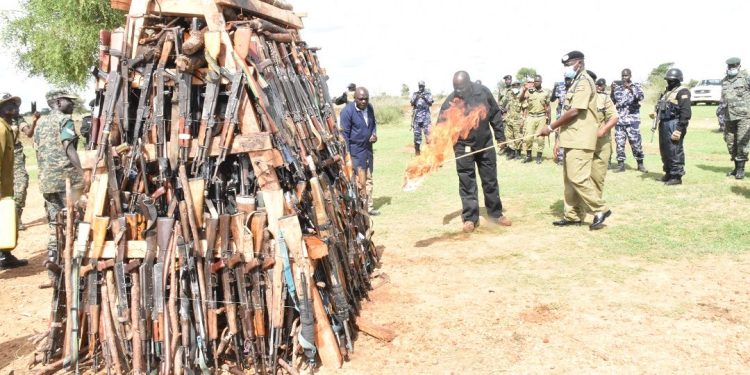 Gen Katsigazi Burns 378 Illegal Guns, Tells Karamojong Warriors to Surrender Weapons