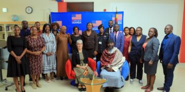 Foreign Policy Executive Programme Cohort 6 in a group photo with Professor Ahmed Hadji, who also serves as Academic Director of the programme and Ellen Masi, Head of Public Diplomacy at the U.S. Embassy Kampala during the graduation ceremony
