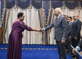 Prof Kikafunda Presents Letters of Credence to Maldives President Mohamed Muizzu