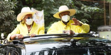 President Museveni and First Lady Maama Janet Museveni arrive at Kyadondo NRM offices for official nomination