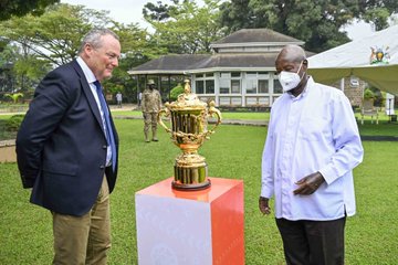 President Museveni and Mr. Herbert Mensah, President of Rugby Africa